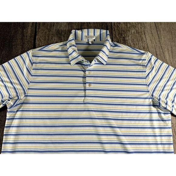 Peter Millar Summer Comfort Kissing Camels Striped Polo White Blue Polo Shirt XL - Picture 2 of 7